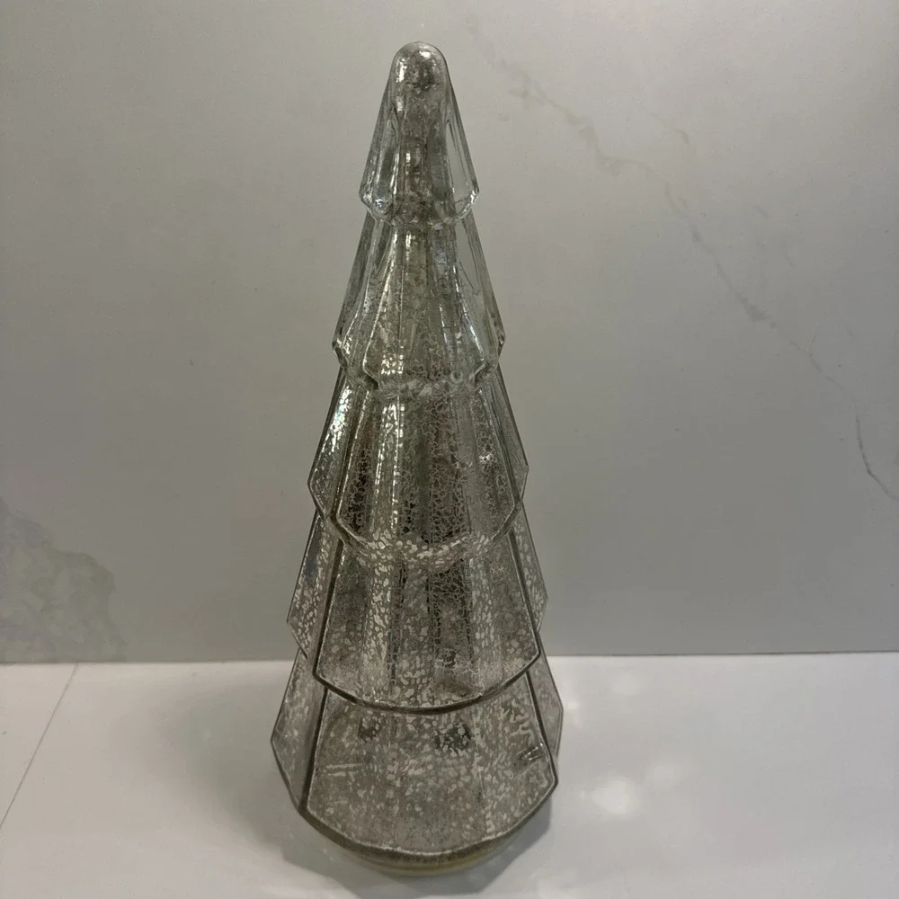14in Light Up Christmas Teee Decor Glass Battery Operated